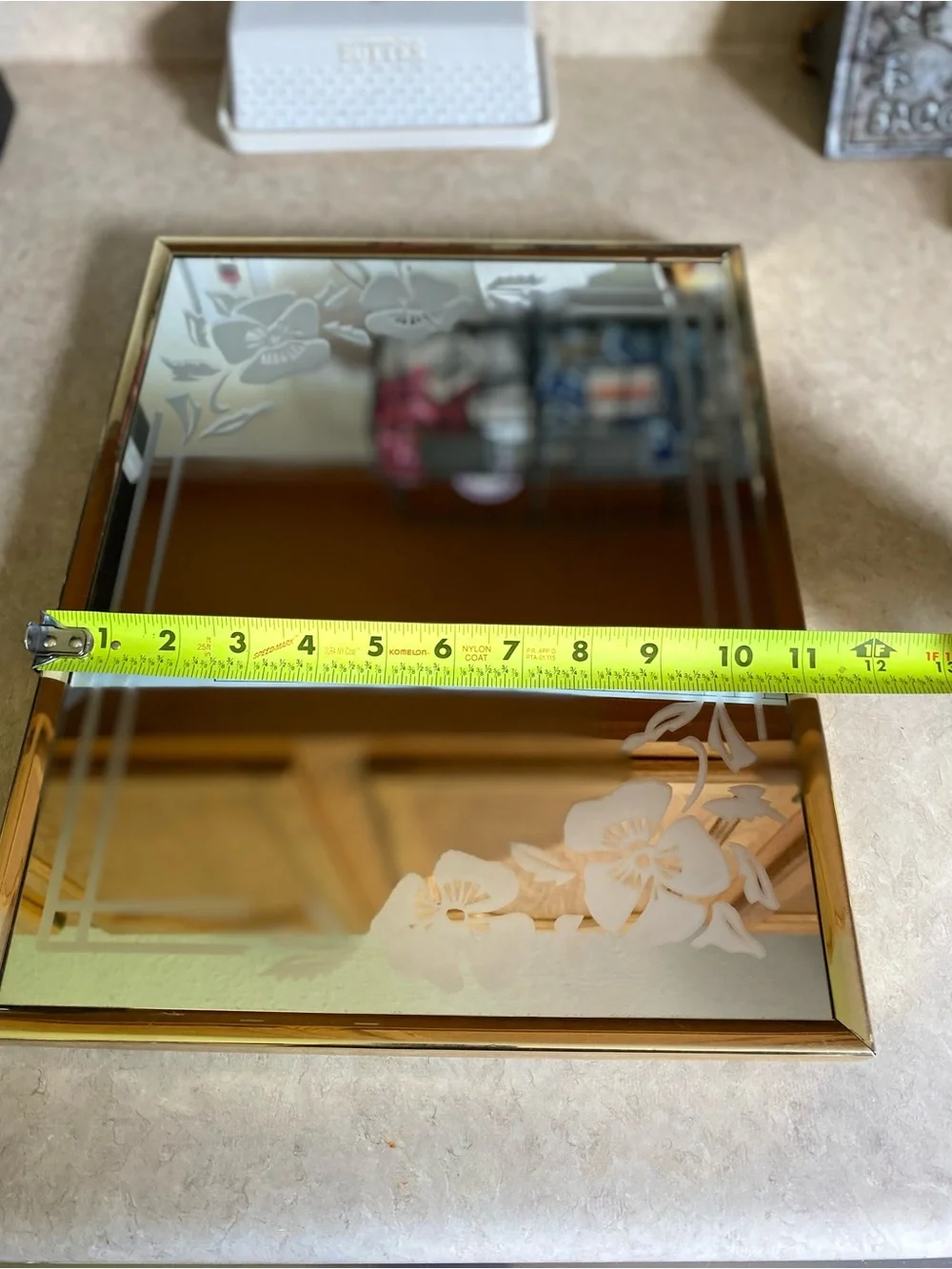 Vintage 1970s Marsel Floral Frosted Etched Mirror Hollywood Regency MCM 14x11”